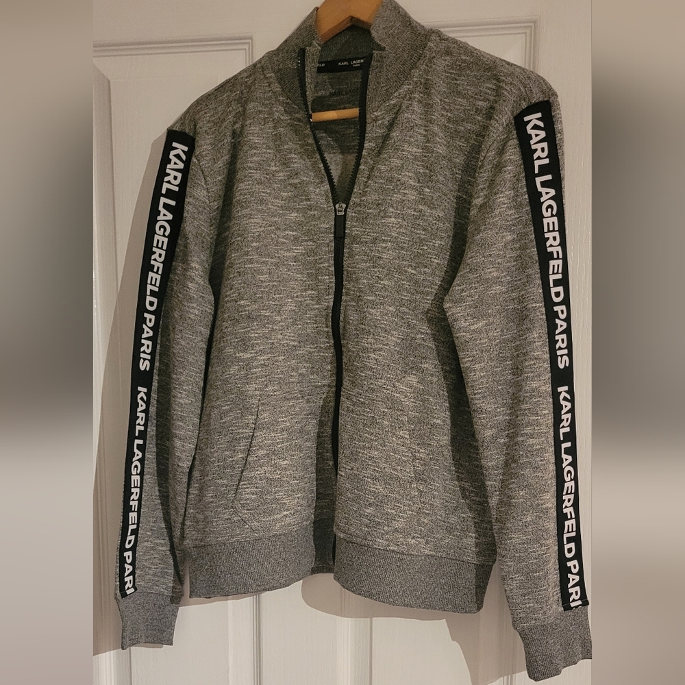 Karl Lagerfeld Zip-Up Sweater Jacket in Gray